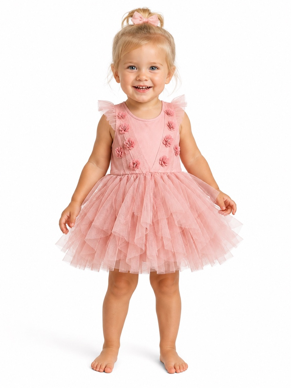 Pink Floral Tulle  Dress
